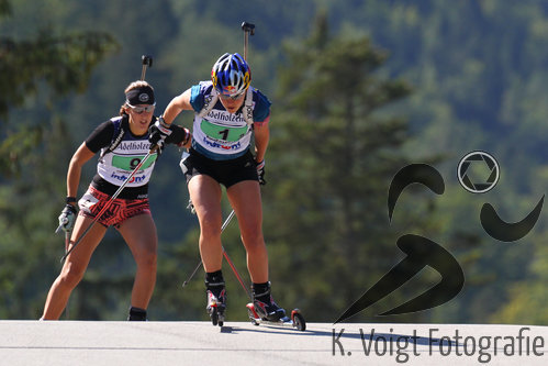 12.09.2015, xkvx, Wintersport, Deutsche Meisterschaft Biathlon 2015, v.l. Anna Simoneit (SSV Altenberg), Miriam Goessner (SC Garmisch)