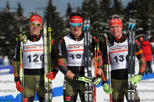 27.02.2016, xkvx, Wintersport, DSV Biathlon Deutschlandpokal Cross Sprint v.l. REITER Dominic, GROSS Marco, WEICK Erik