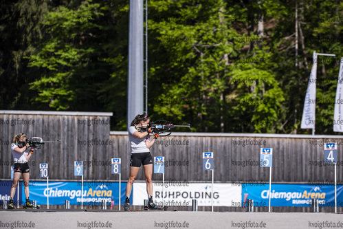 01.06.2021, xkvx, Biathlon Training Ruhpolding, v.l. Franziska Hildebrand (Germany), Elisabeth Schmidt (Germany) in aktion am Schiessstand at the shooting range