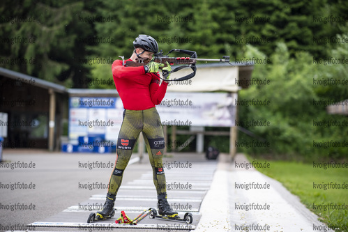 24.06.2021, xkvx, Biathlon Training Oberhof, v.l. Oscar Barchewitz (Germany) in aktion am Schiessstand at the shooting range