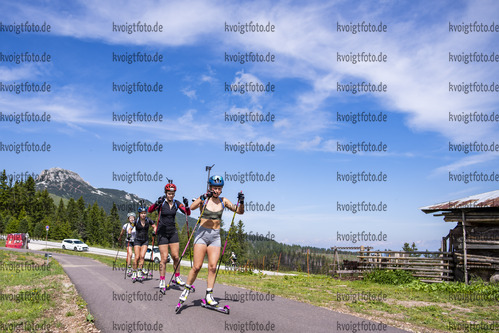 27.06.2021, xkvx, Biathlon Training Lavaze, v.l. Emilie Aagheim Kalkenberg (Norway), Tiril Eckhoff (Norway), Karoline Offigstad Knotten (Norway) und Ingrid Landmark Tandrevold (Norway) in aktion in action competes