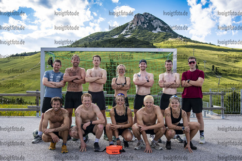 02.07.2021, xkvx, Biathlon Training Lavaze, v.l. Sverre W. Kaas (Norway), Coach Patrick Oberegger (Norway), Ragnar Hagen (Norway), Johannes Dale (Norway), Tarjei Boe (Norway), Tiril Eckhoff (Norway), Ingrid Landmark Tandrevold (Norway), Erlend Bjoentegaard (Norway), Vetle Sjaastad Christiansen (Norway), Sturla Holm Laegreid (Norway), Karoline Offigstad Knotten (Norway), Kevin Voigt  