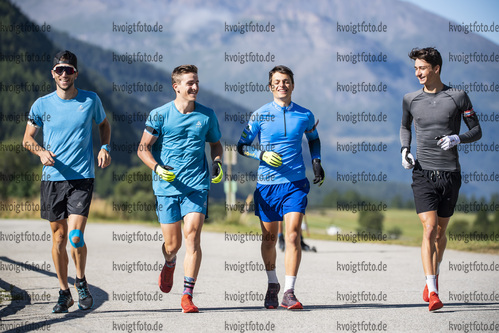 26.08.2021, xkvx, Biathlon Training Bessans, v.l. Hugo Rivail (France), Martin Perrillat-Bottonet (France), Oscar Lombardot (France), Eric Perrot (France)  