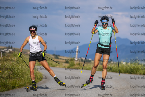 27.08.2021, xkvx, Biathlon Training Font Romeu, v.l. Karolin Horchler (Germany), Vanessa Hinz (Germany)  