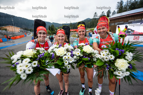 11.09.2021, xkvx, Biathlon Deutsche Meisterschaften Arber, Sprint Damen, v.l. Vanessa Voigt (Germany), Janina Hettich (Germany), Denise Herrmann (Germany), Lisa Spark (Germany)  
