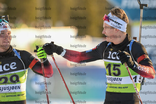 01.12.2021, xetx, Biathlon IBU Cup Sjusjoen, Super Sprint Men, v.l. Filip Fjeld Andersen (NORWAY), Erlend Bjoentegaard (NORWAY)  / 