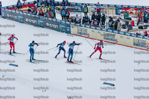 11.12.2021, xljkx, Cross Country FIS World Cup Davos, Men Sprint Final, v.l. Jovian Hediger (Switzerland), Valerio Grond (Switzerland), Alexander Terentev (Russia), Ben Ogden (United States of America), Artem Maltsev (Russia)  / 
