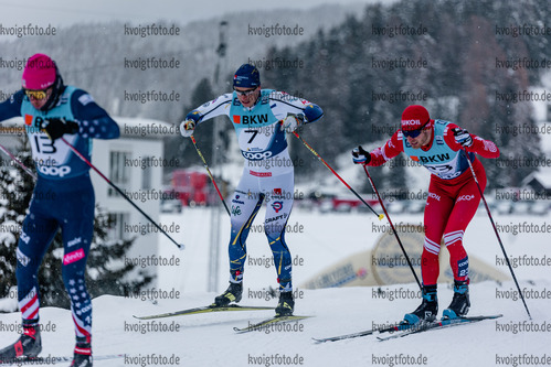 11.12.2021, xljkx, Cross Country FIS World Cup Davos, Men Sprint Final, v.l. Anton Persson (Sweden), Ben Ogden (United States of America), Artem Maltsev (Russia)  / 