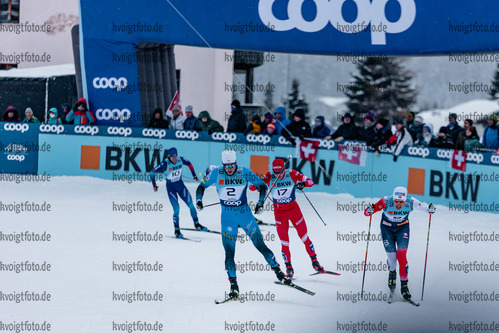 11.12.2021, xljkx, Cross Country FIS World Cup Davos, Men Sprint Final, v.l. Lucas Chanavat (France), Alexander Terentev (Russia), Even Northug (Norway), Roman Schaad (Switzerland)  / 