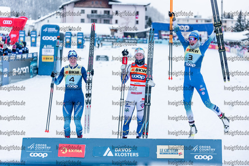 11.12.2021, xljkx, Cross Country FIS World Cup Davos, Women Sprint Final, v.l. Nadine Faehndrich (Switzerland), Maja Dahlqvist (Sweden), Anamarija Lampic (Slovenia)  / 