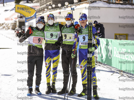 12.12.2021, xmcx, Biathlon IBU Junior Cup Martell, Relay Men, v.l. Vitalii Mandzyn, Dmytrii Hrushchak, Roman Borovyk and Stepan Kinash (Ukraine)  /