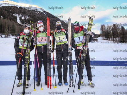 12.12.2021, xmcx, Biathlon IBU Junior Cup Martell, Relay Women, v.l. Lisa Osl, Anna Andexer, Lea Rothschopf and Lara Wagner (Austria)  /