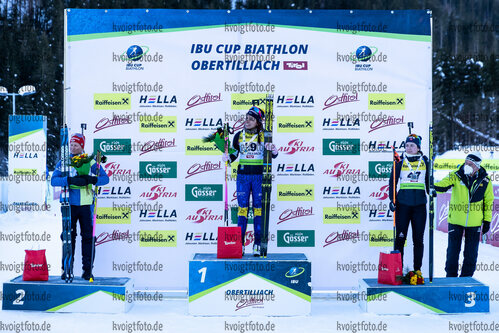 16.12.2021, xlukx, Biathlon IBU Cup Obertilliach, Individual Women, v.l. Franziska Hildebrand (Germany), Elisabeth Hoegberg (Sweden), Marthe Krakstad Johansen (Norway)  / 