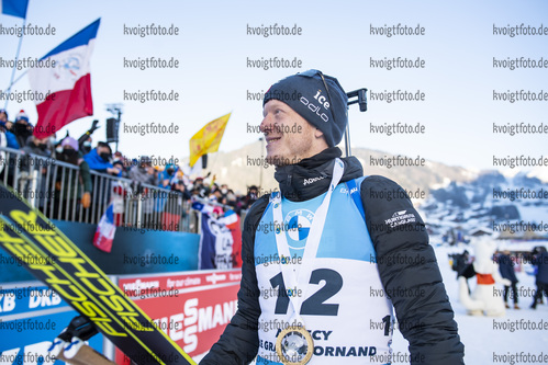 17.12.2021, xkvx, Biathlon IBU World Cup Le Grand Bornand, Sprint Men, v.l. Johannes Thingnes Boe (Norway) nach der Siegerehrung / after the medal ceremony