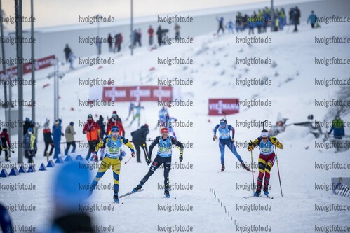 08.01.2022, xkvx, Biathlon IBU World Cup Oberhof, Single Mixed Relay, v.l. Johanna Skottheim (Sweden), Franziska Hildebrand (Germany), Lotte Lie (Belgium) im Ziel / in the finish