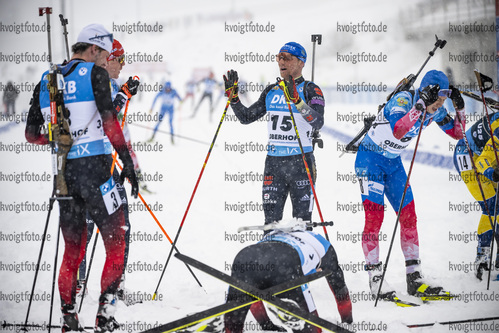 09.01.2022, xkvx, Biathlon IBU World Cup Oberhof, Pursuit Men, v.l. Roman Rees (Germany), Erik Lesser (Germany) im Ziel / in the finish