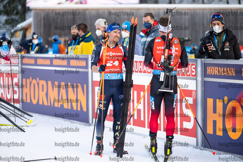 16.01.2022, xkvx, Biathlon IBU World Cup Ruhpolding, Pursuit Men, v.l. David Zobel (Germany), Sverre Dahlen Aspenes (Norway) im Ziel / in the finish