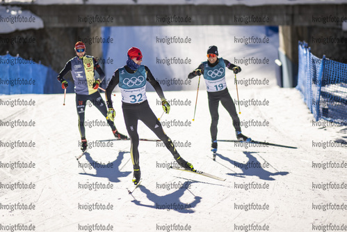 25.01.2022, xkvx, Biathlon Training Anterselva, v.l. Benedikt Doll (Germany), Johannes Kuehn (Germany), Erik Lesser (Germany) in aktion / in action competes