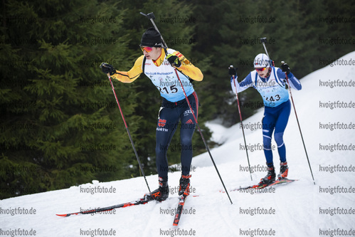 04.02.2021, xsoex, Biathlon Deutschlandpokal Clausthal-Zellerfeld, v.l. Arved Kuehnisch (Germany), Michael Arsan (Germany)  / 