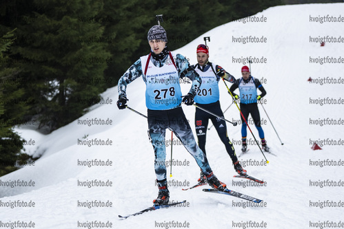 04.02.2021, xsoex, Biathlon Deutschlandpokal Clausthal-Zellerfeld, v.l. Benjamin Fuchs (Germany), Johannes Donhauser (Germany), Hans Koellner (Germany)  / 