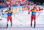 28.12.2019, xkvx, Langlauf Tour de Ski Lenzerheide, Massenstart Herren, v.l. Johannes Hoesflot Klaebo (Norway) and Alexander Bolshunov (Russia) im Ziel / at the finish