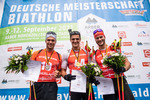 11.09.2021, xkvx, Biathlon Deutsche Meisterschaften Arber, Sprint Herren, v.l. Max Barchewitz (Germany), Marco Gross (Germany), Danilo Riethmueller (Germany)  