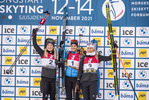 13.11.2021, xkvx, Season Opening Sjusjoen - Sprint Women, v.l. Marte Olsbu Roeiseland (Norway), Julia Simon (France), Tiril Eckhoff (Norway)  