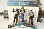 03.12.2021, xetx, Biathlon IBU Cup Sjusjoen, Sprint Men, v.l. Filip Fjeld Andersen (NORWAY), Haavard Gutuboe Bogetveit (NORWAY), Anton Babikov (RUSSIA)  / 