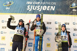 03.12.2021, xetx, Biathlon IBU Cup Sjusjoen, Sprint Men, v.l. Filip Fjeld Andersen (NORWAY), Haavard Gutuboe Bogetveit (NORWAY), Anton Babikov (RUSSIA)  / 