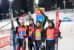 04.12.2021, xkvx, Biathlon IBU World Cup Oestersund, Relay Men, v.l. Vetle Sjaastad Christiansen (Norway), Johannes Thingnes Boe (Norway), Tarjei Boe (Norway), Sivert Guttorm Bakken (Norway) im Ziel / in the finish