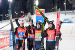 04.12.2021, xkvx, Biathlon IBU World Cup Oestersund, Relay Men, v.l. Vetle Sjaastad Christiansen (Norway), Johannes Thingnes Boe (Norway), Tarjei Boe (Norway), Sivert Guttorm Bakken (Norway) im Ziel / in the finish