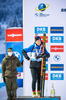 10.12.2021, xkvx, Biathlon IBU World Cup Hochfilzen, Sprint Women, v.l. Justine Braisaz-Bouchet (France) bei der Siegerehrung / at the medal ceremony