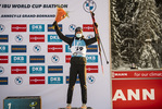 17.12.2021, xkvx, Biathlon IBU World Cup Le Grand Bornand, Sprint Men, v.l. Filip Fjeld Andersen (Norway) bei der Siegerehrung / at the medal ceremony