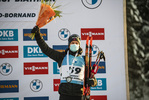 17.12.2021, xkvx, Biathlon IBU World Cup Le Grand Bornand, Sprint Men, v.l. Filip Fjeld Andersen (Norway) bei der Siegerehrung / at the medal ceremony