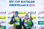 19.12.2021, xlukx, Biathlon IBU Cup Obertilliach, Single Mixed Relay, v.l.   / f.l. winner Anton Babikov of Russia, winner Evgeniya Burtasova of Russia