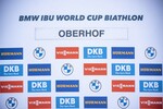 08.01.2022, xkvx, Biathlon IBU World Cup Oberhof, Single Mixed Relay, v.l. Feature / Rueckwand Siegereherung  / 