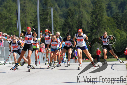 12.09.2015, xkvx, Wintersport, Deutsche Meisterschaft Biathlon 2015, v.l. Starterfeld Frauen (Franziska Hildebrand (WSV Clausthal-Zellerfeld), Vanessa Hinz (SC Schliersee), Janina Hettich (SC Schoenwald), Verena Schroetter (SV Arnbruck), Luise Kummer (SV Frankenhain), Nicole Gontier (Italien), Nina Slivensky (WSV Kiefersfelden), Helene-Theresa Hendel (WSV Oberhof), Nadine Horchler (SC Willingen), Maren Hammerschmidt (SK Winterberg))