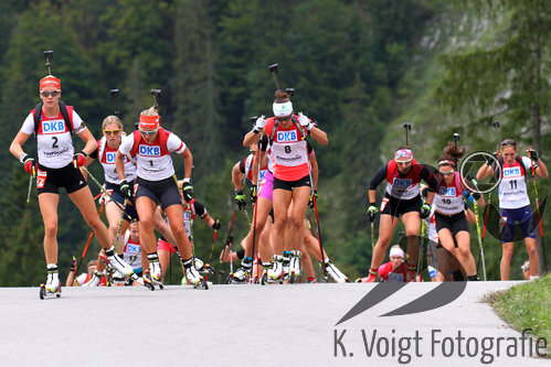 13.09.2015, xkvx, Wintersport, Deutsche Meisterschaft Biathlon 2015, v.l.  Maren Hammerschmidt (SK Winterberg), Karolin Horchler (WSV Clausthal-Zellerfeld), Nadine Horchler (SC Willingen), Karin Oberhofer (Italien), Sarah Wagner (SCM Zella-Mehlis), Theresa Strassberger (WSV Oberhof)