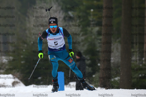 27.01.2018, xkvx, Wintersport, Biathlon IBU Junior Cup - Nove Mesto Na Morave, Sprint v.l. PERRILLAT BOTTONET Martin