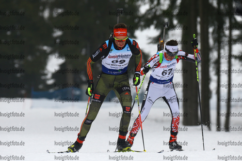 27.01.2018, xkvx, Wintersport, Biathlon IBU Junior Cup - Nove Mesto Na Morave, Sprint v.l. GOMBERT Tom