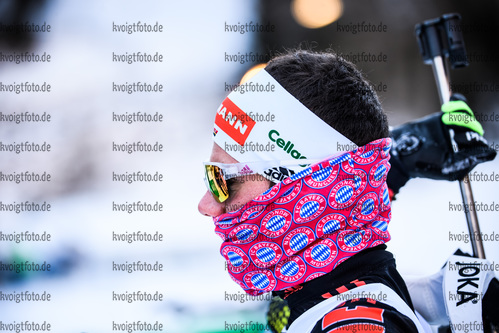 15.12.2018, xkvx, Biathlon, Deutschlandpokal Martell, Sprint, v.l. DORFER Matthias / FC Bayern Muenchen Logo / Emblem