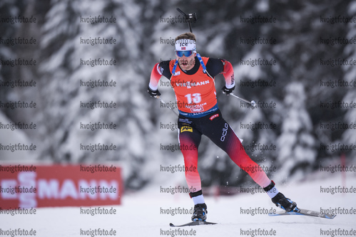 13.12.2019, xkvx, Biathlon IBU Weltcup Hochfilzen, Sprint Herren, v.l. Erlend Bjoentegaard (Norway) in aktion / in action competes