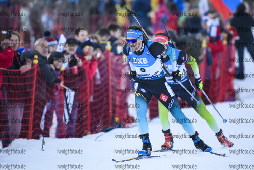 19.12.2019, xkvx, Biathlon IBU Weltcup Le Grand Bornand, Sprint Herren, v.l. Simon Desthieux (France) in aktion / in action competes