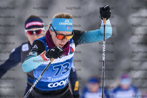 28.12.2019, xkvx, Langlauf Tour de Ski Lenzerheide, Massenstart Damen, v.l. Enora Latuilliere (France) in aktion / in action competes