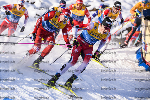28.12.2019, xkvx, Langlauf Tour de Ski Lenzerheide, Massenstart Herren, v.l. Sergey Ustiugov (Russia) in aktion / in action competes