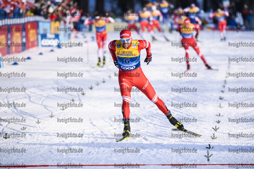 28.12.2019, xkvx, Langlauf Tour de Ski Lenzerheide, Massenstart Herren, v.l. Sergey Ustiugov (Russia) im Ziel / at the finish