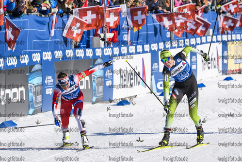 29.12.2019, xkvx, Langlauf Tour de Ski Lenzerheide, Sprint Finale, v.l. Caspersen Falla Maiken (Norway) and Anamarija Lampic (Slovenia) im Ziel / in the finish