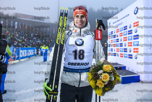 10.01.2019, xkvx, Biathlon IBU Weltcup Oberhof, Sprint Herren, v.l. Johannes Kuehn (Germany) nach der Siegerehrung / after the flower ceremony