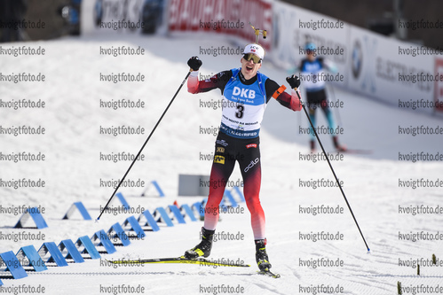 08.03.2020, xkvx, Biathlon IBU Weltcup Nove Mesto na Morave, Massenstart Herren, v.l. Johannes Thingnes Boe (Norway) gewinnt die Goldmedaille / wins the gold medal