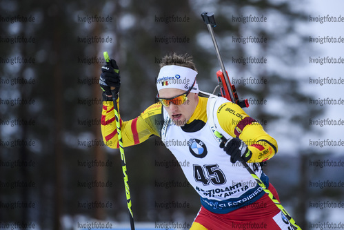 12.03.2020, xkvx, Biathlon IBU Weltcup Kontiolathi, Sprint Herren, v.l. Thierry Langer (Belgium) in aktion / in action competes